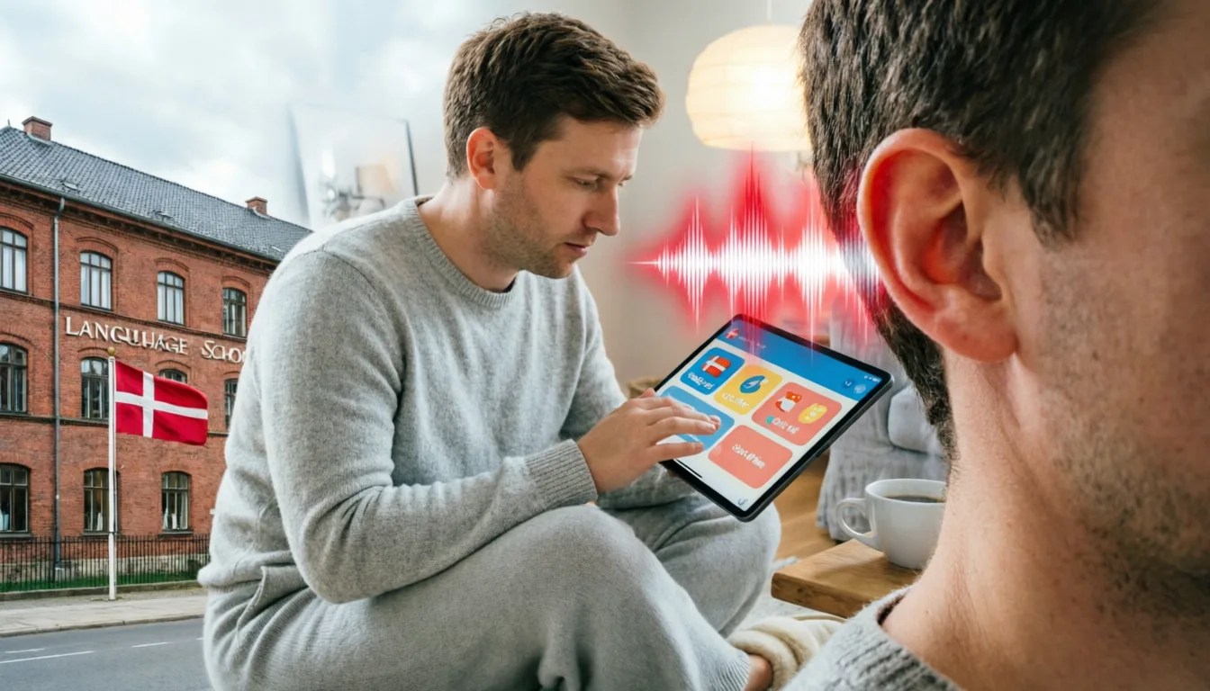 Visual representation of improving Danish listening skills through online audio resources